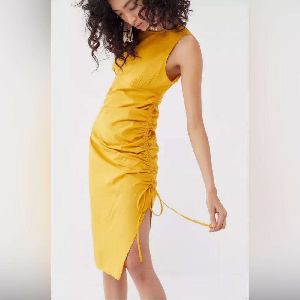 Urban outfitters goldenrod yellow maxi dress with side slit & adjustable ruching